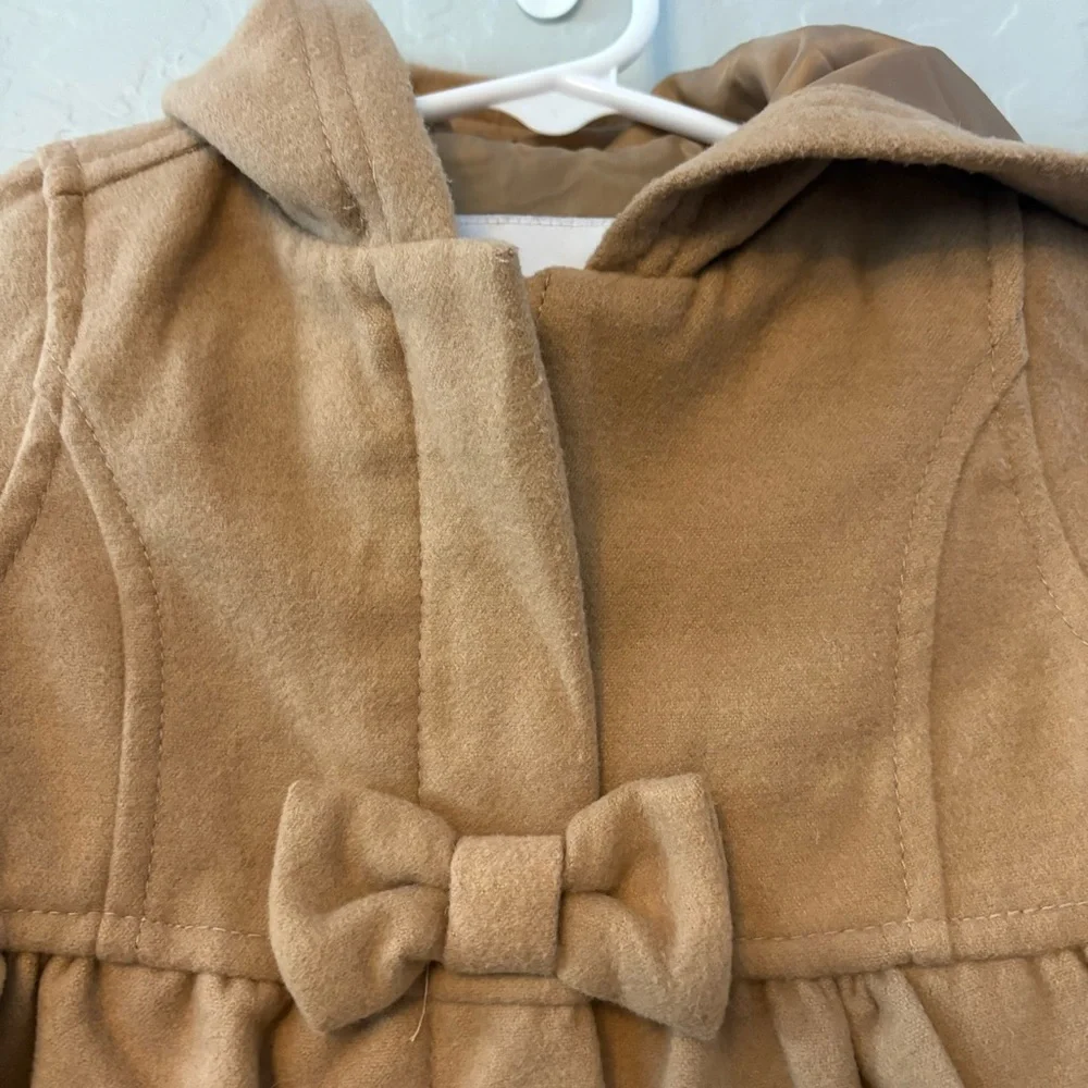 Old Navy baby girls camel brown colored pea coat with bow detail 6-12 months